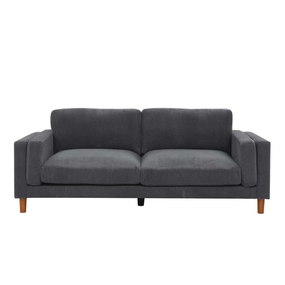 LIANGKA Dark Gray 3-Seat Corduroy Sofa Square Arm Upholstered Couch with Wooden Legs
