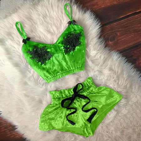 

Voncos Pants for Women- Women V-Neck Eyelash Beaded Sexy Stain Camisole Pajamas Bowknot Shorts Set Bikinis Mint Green XS