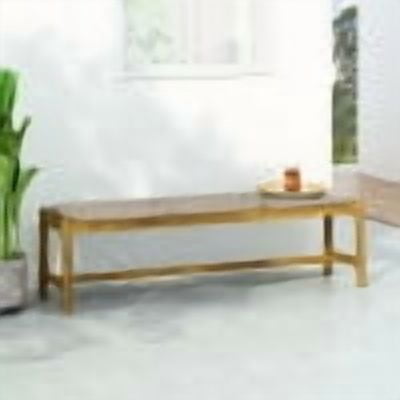 Olurrisa Outdoor 3-Seater Acacia Wood Bench, Rustic Hardwood Garden Patio Bench with Woven Rattan Seat