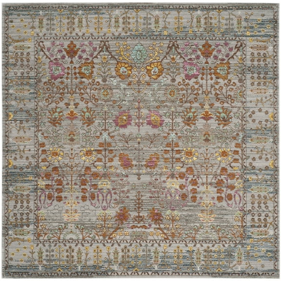 SAFAVIEH Valencia Grigor Traditional Polyester Area Rug, Grey/Multi, 6'7" x 6'7" Square