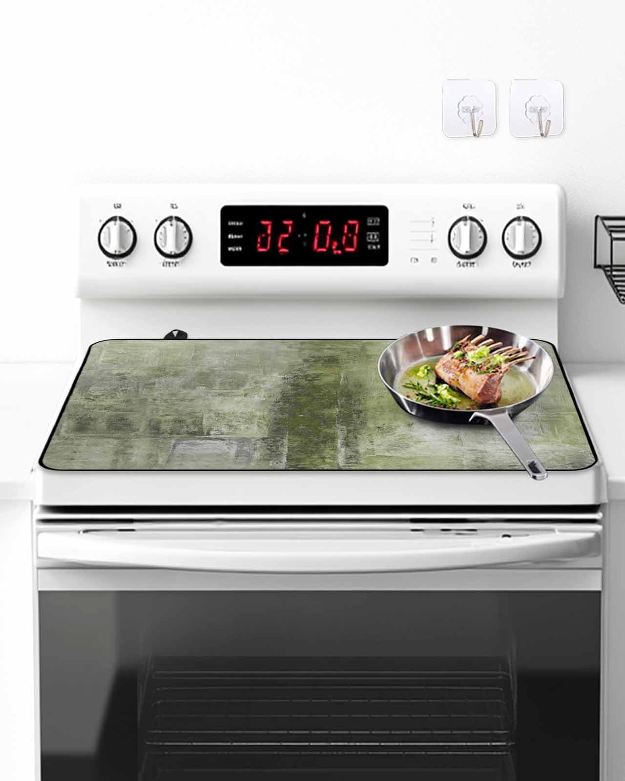 Stove Top Covers for Electric Stove, Sage Green Glass Stovetop Cover Protector, Retro Oil Painting Modern Abstract Art Aesthetics Induction Cooktop Protector Oven Mat for Kitchen Countertop 36"x21"