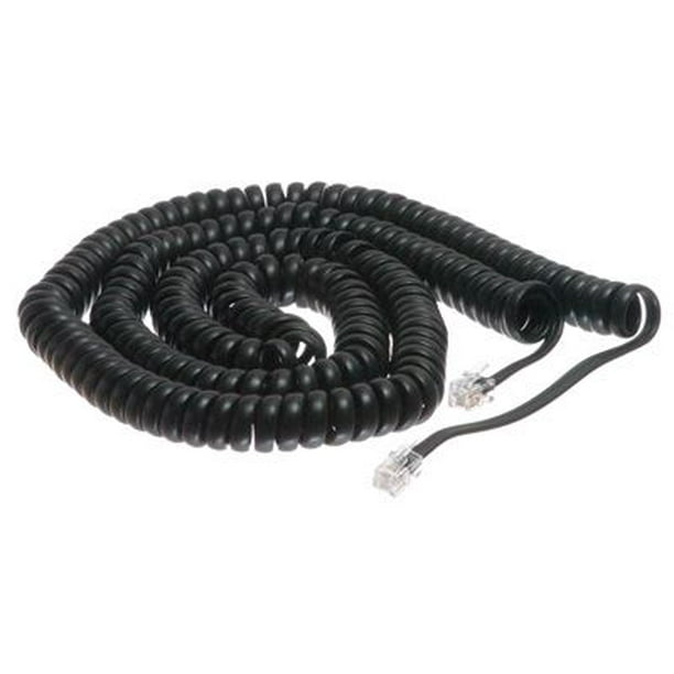 ECore Cables Black Coiled Telephone Handset Cord 25 Foot Long Length