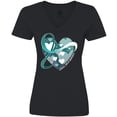 thumbnail image 3 of Inktastic Cervical Cancer Awareness Teal and White Ribbon Around Heart Women's V-Neck T-Shirt, 3 of 5