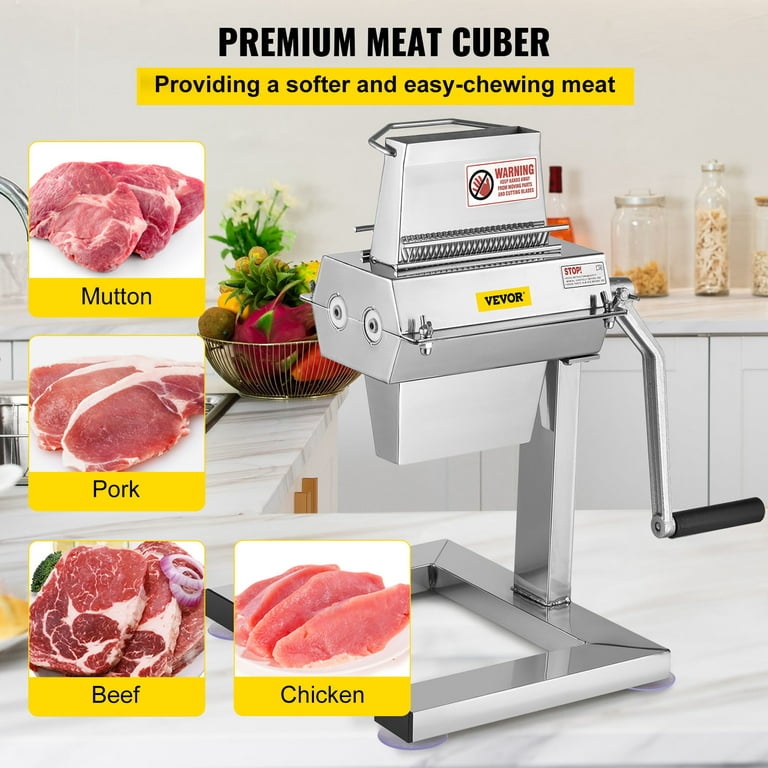 White Manual Meat Cuber Tenderizer Jerky Slicer w/ Clamp Stainless