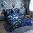 thumbnail image 2 of Erosebridal Wolf Family with Blue Roses Print Bedding Comforter Set, Jungle Night Full Bedding Set for Men and Women, Black Reversible 7 Pieces, 2 of 6