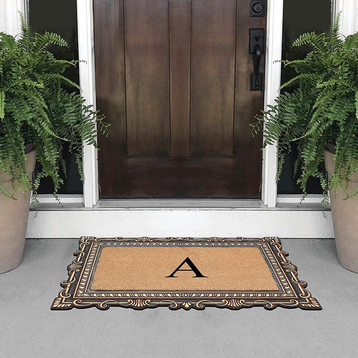 A1HC Natural Rubber & Coir 24x36 Monogrammed Doormat For Front Door, Anti-Shed Treated Durable Doormat for Outdoor Entrance, Heavy Duty, Low Profile, Easy to Clean, Long Lasting Front Porch Entry Rug