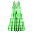 thumbnail image 7 of Makaor Linen Dresses for Women Plus Size A Line Button Maxi Dresses Sleeveless Gingham V Neck Beach Vacation Clothes with Pockets Green XL, 7 of 7