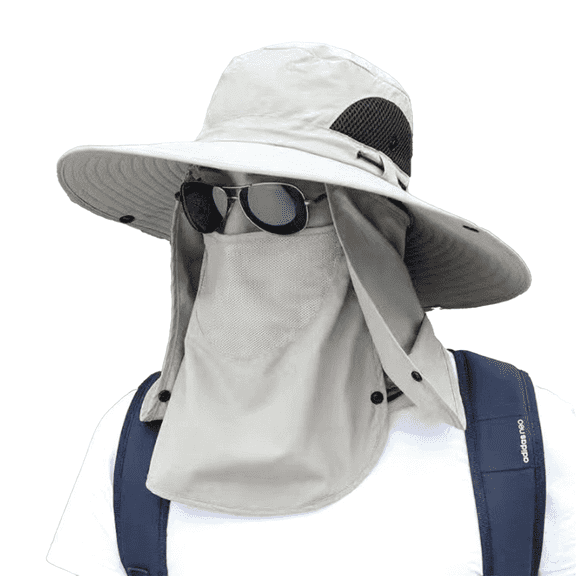 TELOLY Sun Hat Polyester Fiber Summer All-Inclusive Sun Protection Hats Large Brim Full Face Protection Air Overhead Mens Hat,Beige,Full Brim