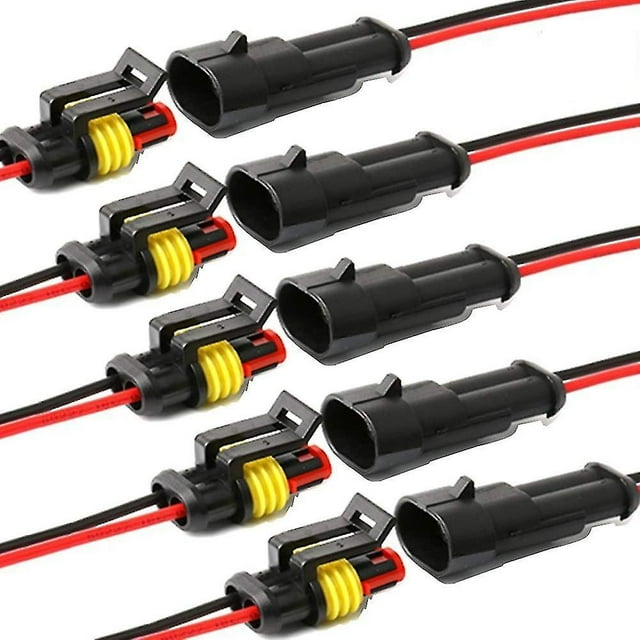 Conector a prueba de agua, conectores de cable eléctrico autoblocantes de 2 puntas con cable marino de 16 Awg para automóviles, camiones, barcos y otras conexiones de cables. (paquete de 5)