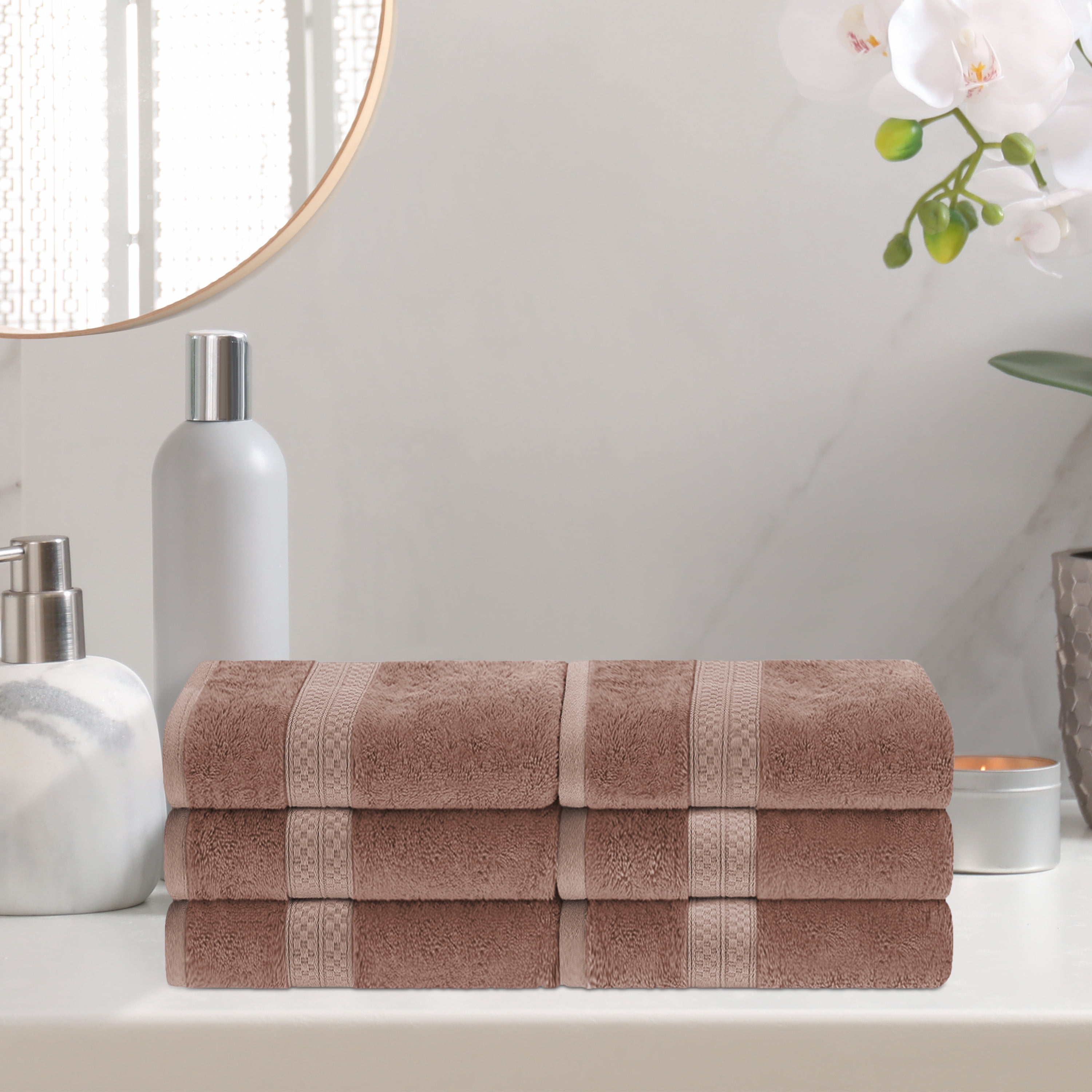Meadowcove Rayon from Bamboo and Cotton Blend Solid 6-Piece Hand Towel Set , sand by Blue Nile Mills