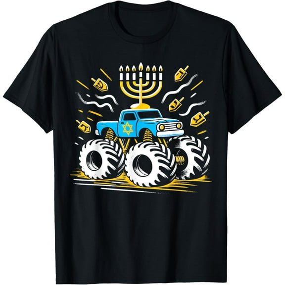 Monster Truck Menorah Dreidel Toddler Boys Hanukkah T-Shirt