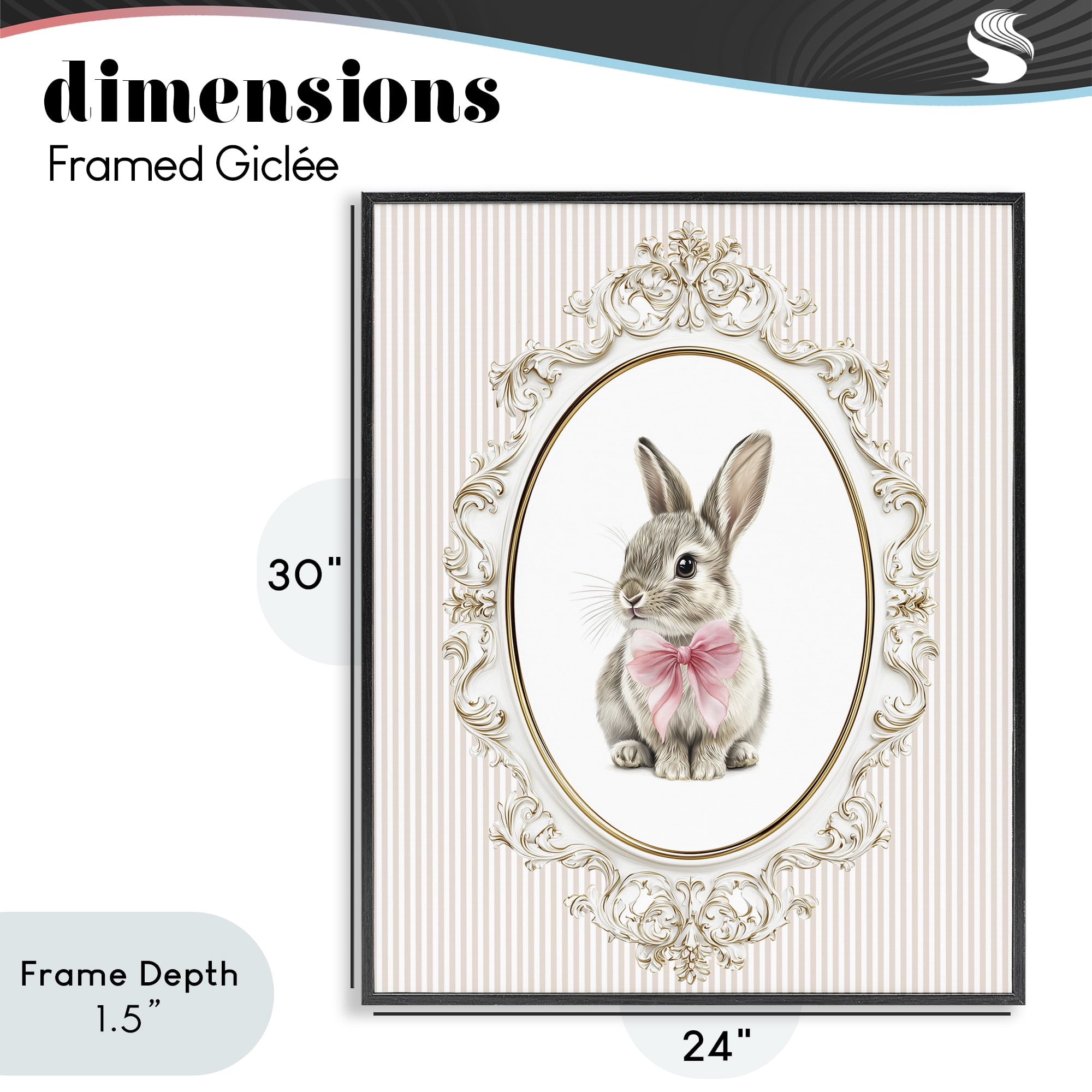 Stupell Industries Ornate Border Bunny Black Framed Giclee Art, design by Christine Simpson Art
