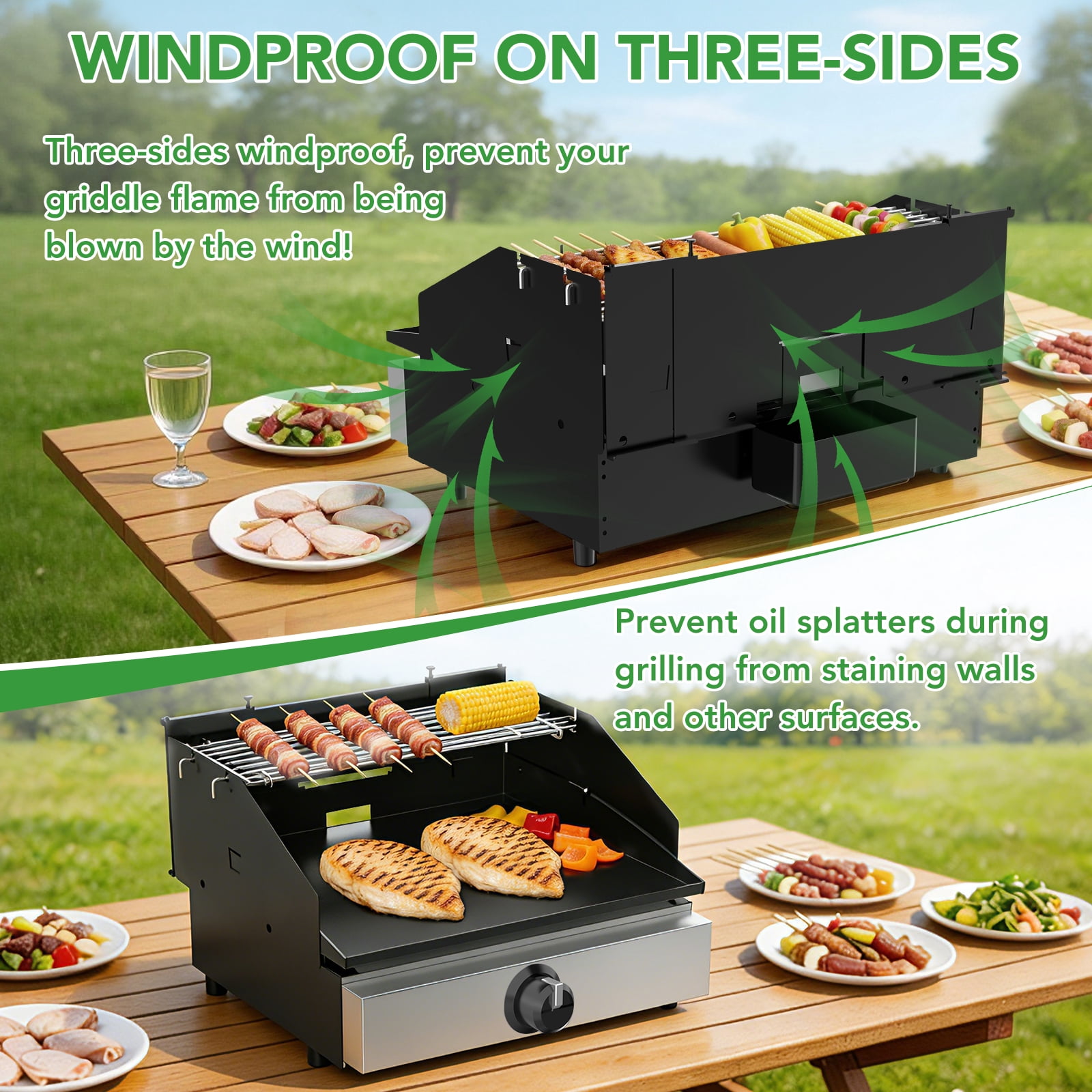 Universal Wind Guard and Warming Rack Fit for Griddle Without a Hood from 16" to 22", Wind Screen and Cooking Grid BBQ Griddle Accessories for Blackstone and Other Griddle with Rear Grease