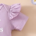 thumbnail image 5 of NOLDARES Newborn Baby Girl Outfit Ruffle Romper Dress Shorts Coming Home Clothes Set(Light Purple,0-3 Months), 5 of 6