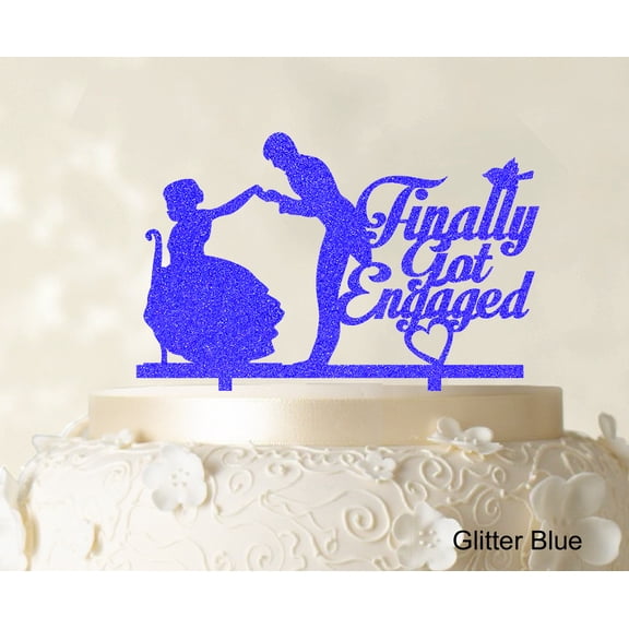 "Finally Got Engaged Couple Cake Topper Wedding Cake Topper Color Option Available 6""-8"" Inches Wide"