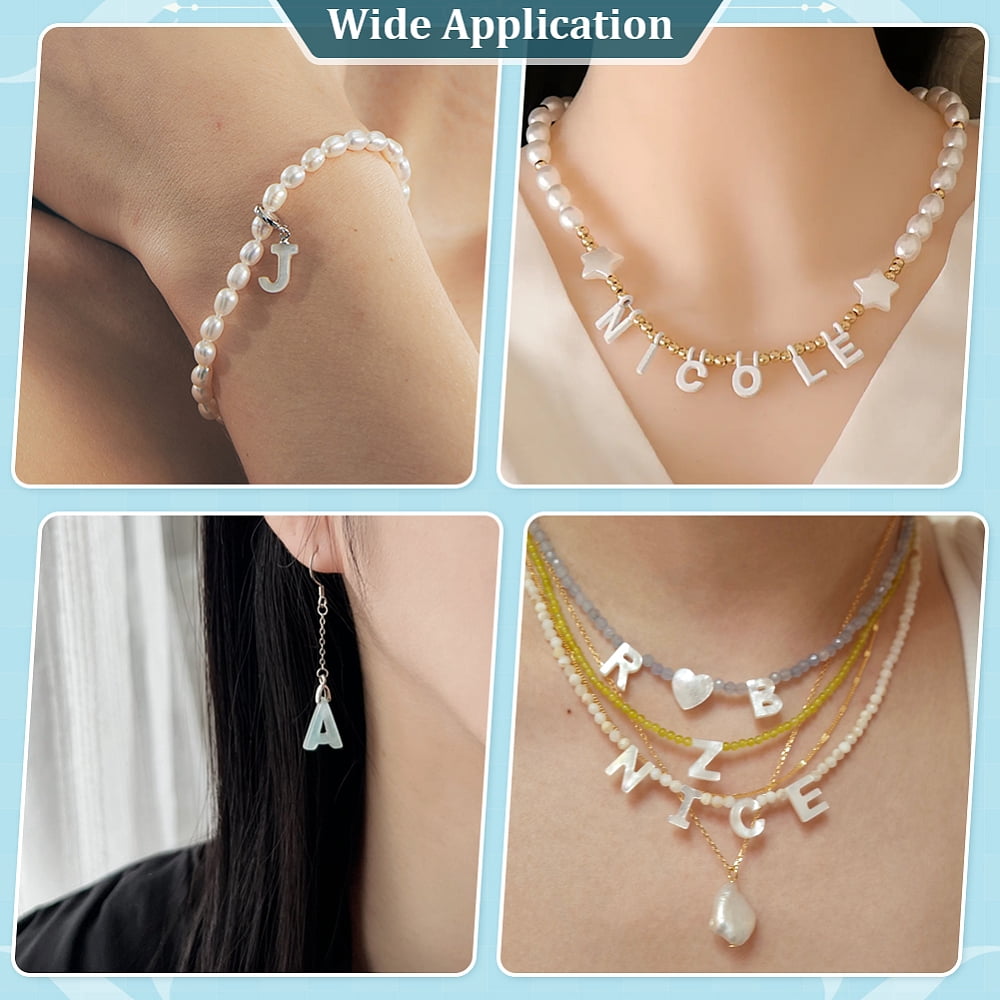 26Pcs 26 Styles Natural White Shell Beads Initial Top Drilled Seashell Color Letter A~Z 10~11x6~12x2~2.5mm Hole: 0.5~0.9mm 1pc/style