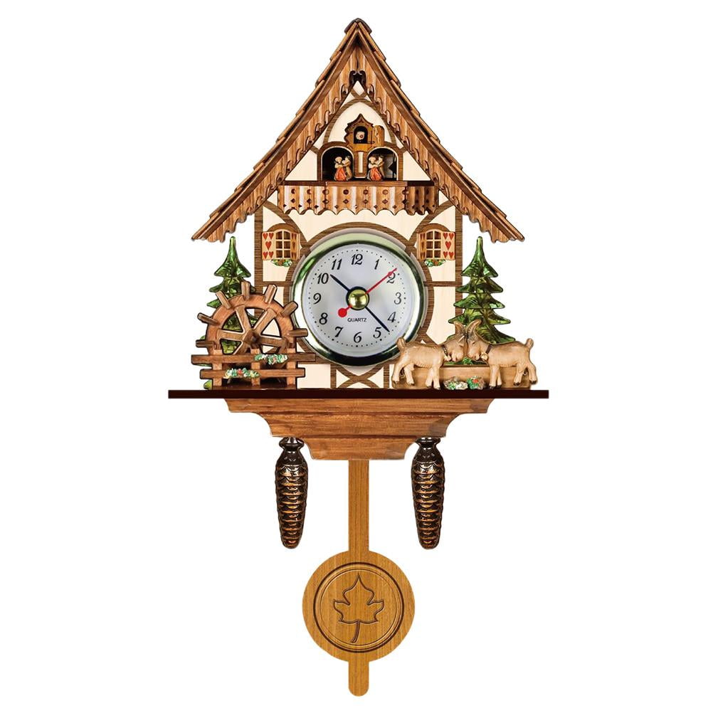 Vintage Cuckoo Clock Wall Mount Wooden Home Decor Auto Swinging Pendulum Decor 