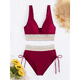 thumbnail image 3 of Bikini de Dos Piezas para Mujer, Cintura Alta, Cuello Halter, Traje de Baño Adelgazante, Rojo, Talla L, 3 of 7