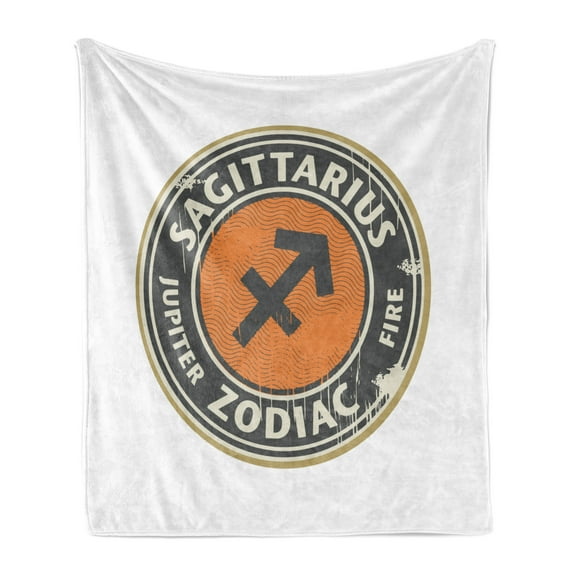 Zodiac Sagittarius Soft Flannel Fleece Throw Blanket, Zodiac Themed Logo Design Jupiter Grunge Image, Cozy Plush for Indoor and Outdoor Use, 50" x 70", Dark Taupe Orange Beige, by Ambesonne