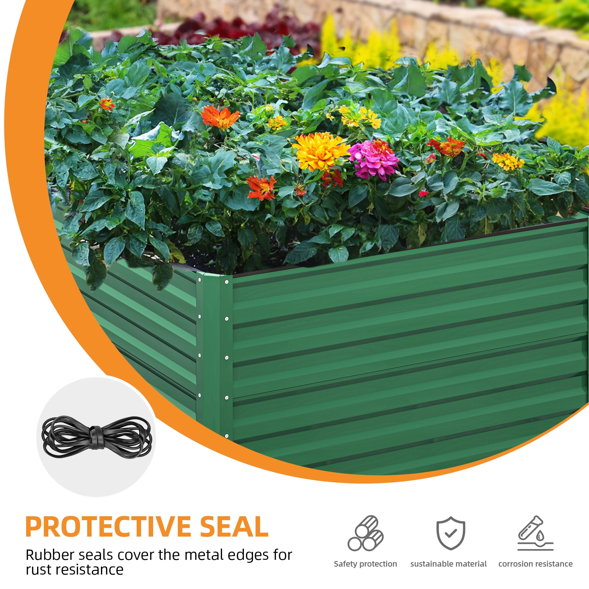Uforic 8ftx4ftx2ft Large Raised Garden Bed Kit,Outdoor Galvanized Metal Patio Planter Box with Safety Rubber & Gloves, for Vegetables Flowers,Green