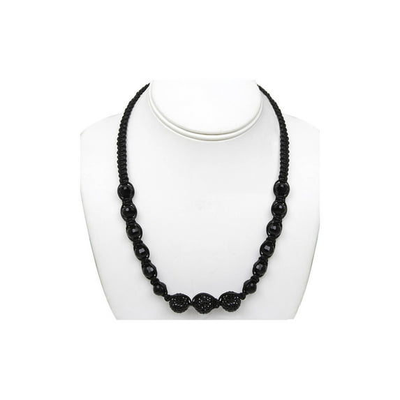 14mm Round Black Pave Disco Ball Dia-Cut Adjustable Necklace + Gift Box