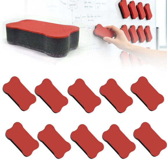 Preplabs 10-Pack Dry Erase Board Erasers, Magnetic Whiteboard Erasers, Soft Foam Surface for Dry-Erase Marks, Ideal for Classroom, Home Office, and Study Nooks