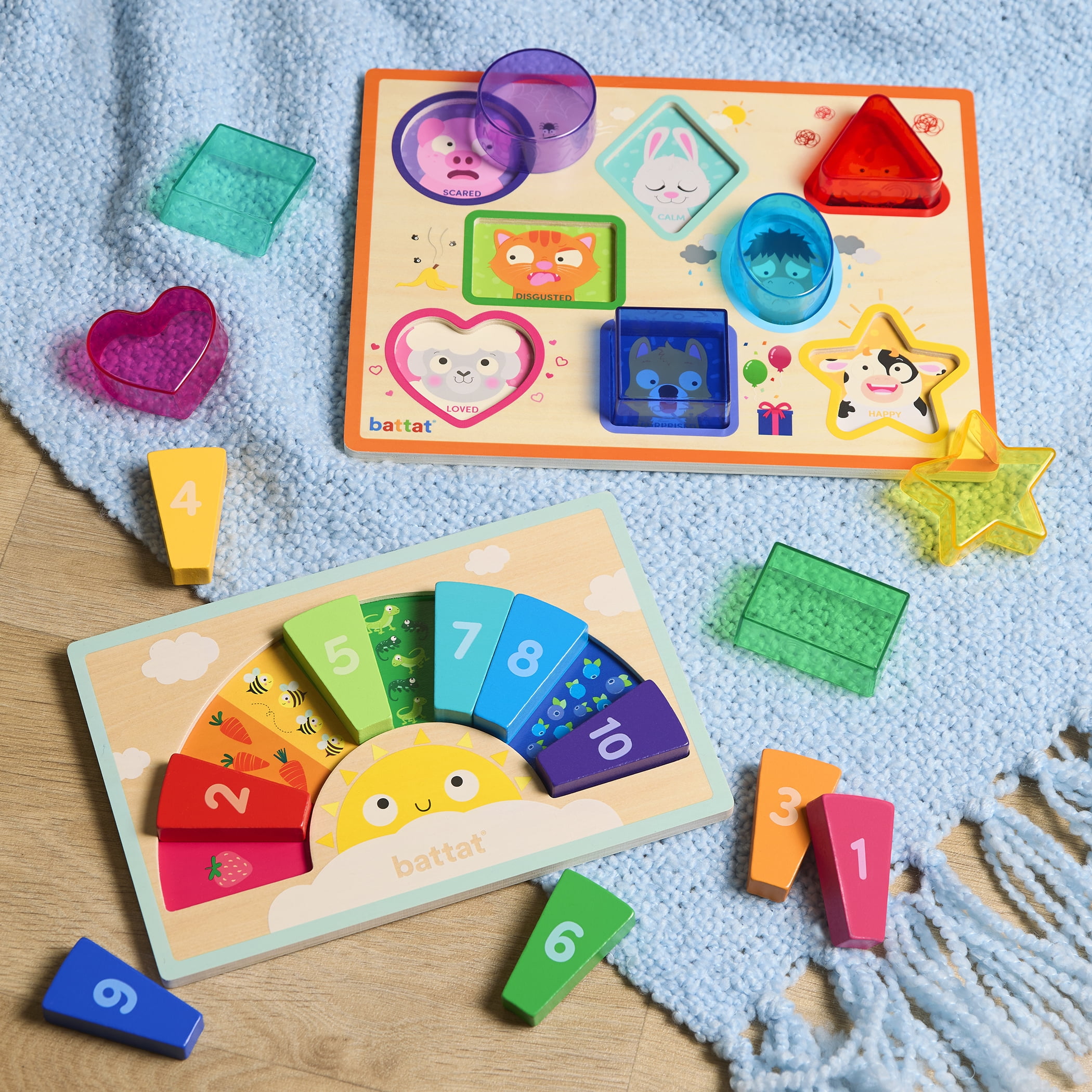 Battat Puzzle Pals Duo Wooden Colors, Shapes, and Feelings Puzzles Set for 18 Months +