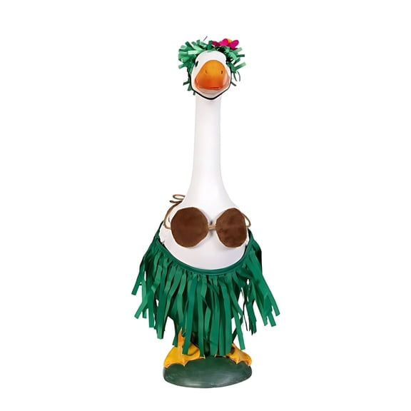 Hawaiian Porch Goose Outfit with Grass Skirt, Sunglasses & Flower Headpiece, for Summer Beach Party Decor Garden Lawn
