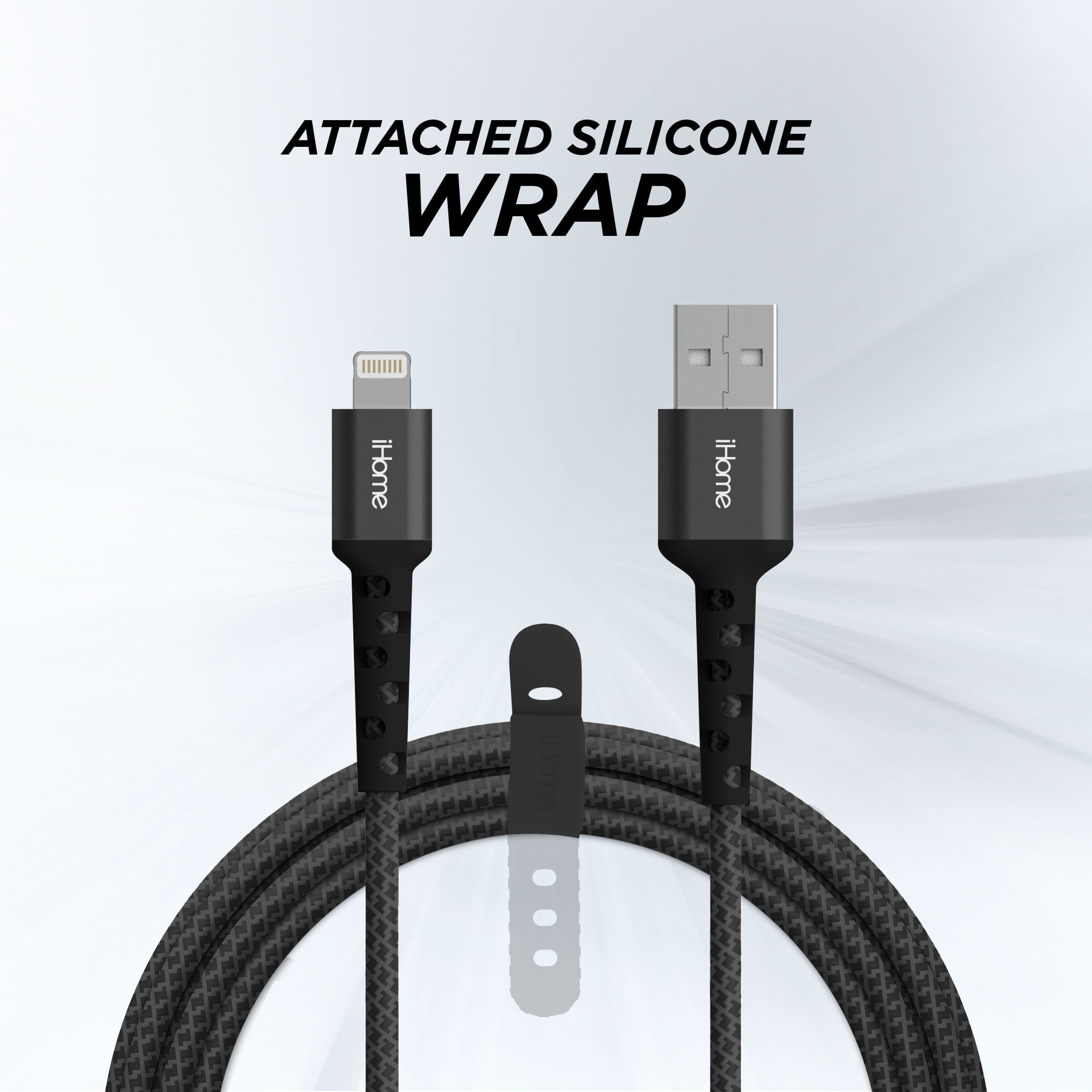 iHome Fabric Braided Lightning to USB Cable, White, 6'