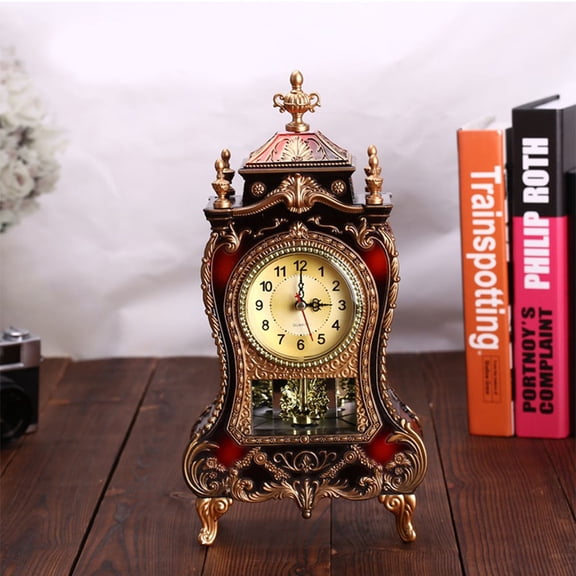 DRAFIDEEP 1Pc Brown Decorative Desk Clock European Style Retro Table Clock with Pendulum for Home Decor