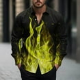 thumbnail image 2 of lcziwo Mens Long Sleeve Button Down Shirts Flame Print Casual Dress Shirt Stylish Lapel Collar Tops Yellow S, 2 of 6