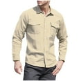 thumbnail image 2 of Puntoco Men's Casual Shirt Jacket Linen Button Down Shirt Long Sleeve Lightweight Shacket with Pockets Khaki M(M), 2 of 8