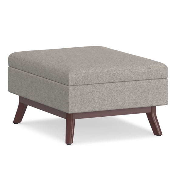 Owen 34 inch Wide Mid-Century Modern Coffee Table Storage Ottoman in Cloud Grey Polyester Fabric