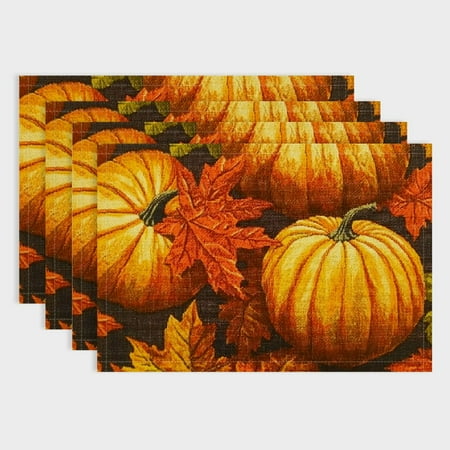 

Pratyus 4PCS Pumpkins Leaves Harvest Table Decor Linen Dining Placemats Set for Birthday Parties Christmas and Buffets 18x12in