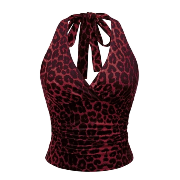 RFQWOVSR Womens Halter Tie Back Ruched Crop Top Slim Fit Summer Sleeveless Tank XS