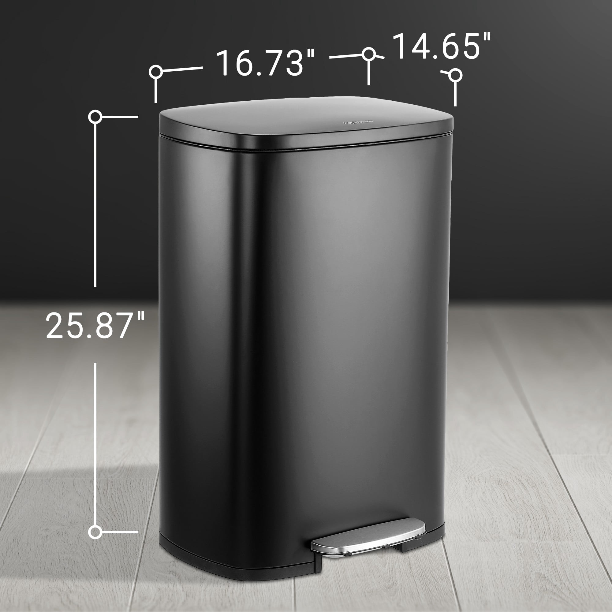 happimess Connor Rectangular 13.2-Gallon Trash Can with Soft-Close Lid and FREE Mini Trash Can, Charcoal Black, HPM1006B