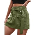 thumbnail image 4 of Xuanfei Women Solid Color High Waist With Pocket Belted Denim Cargo Skort Skirt, 4 of 7