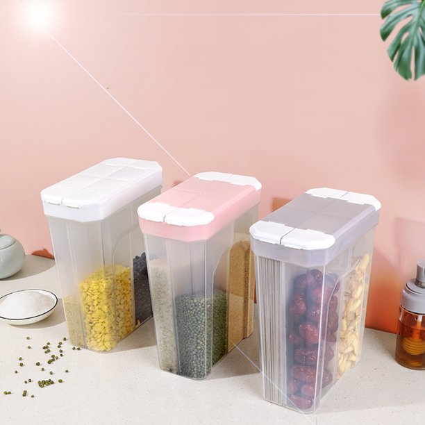 Ganfancp Recipiente Hermético para Cereales Transparente 2L Recipiente Hermético de Cocina con Tapas y Compartimentos para Cereales Harina Arroz Frutos Secos Snacks Ofertas Del Día Sólo En Línea 1X T