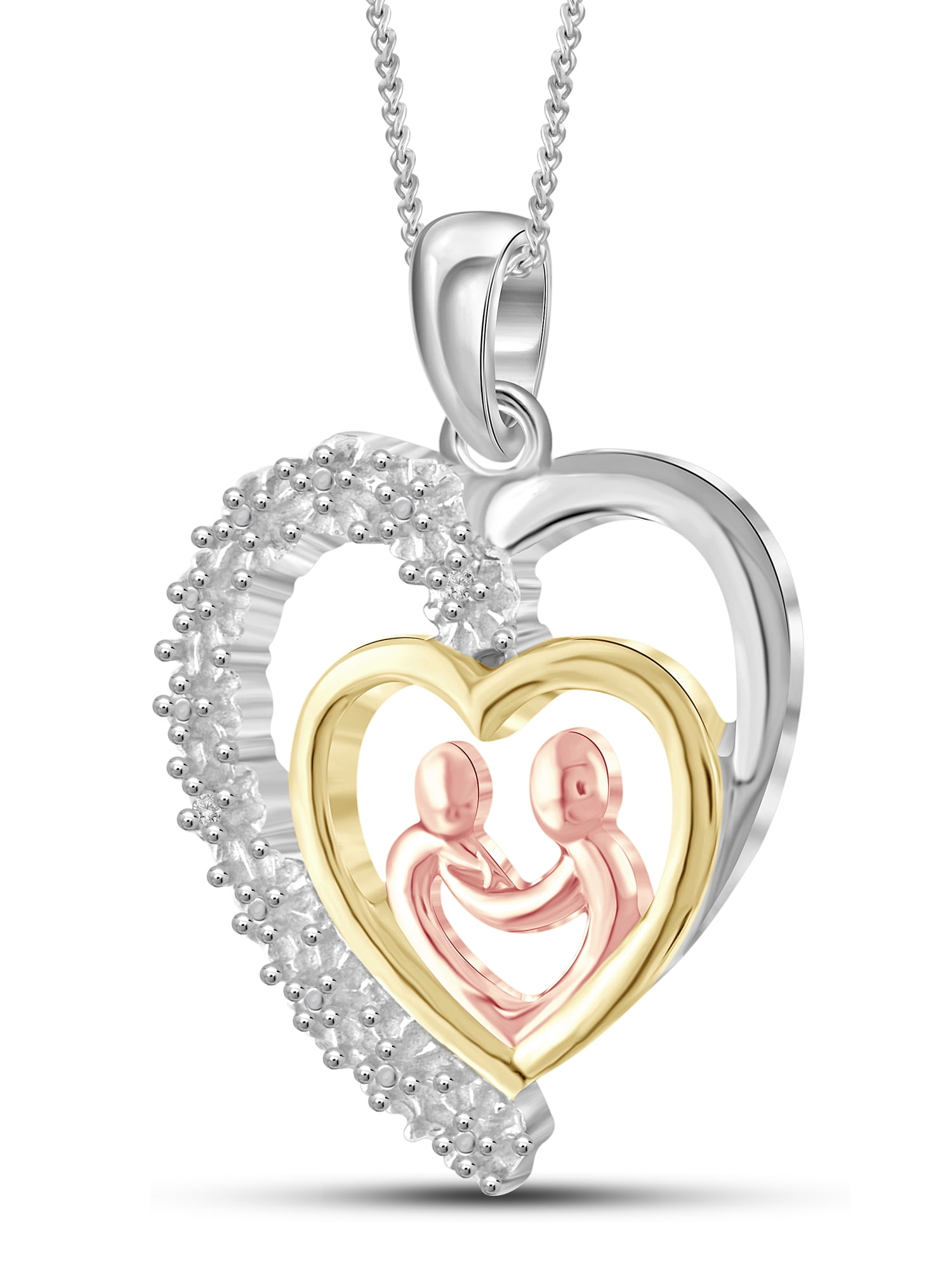 White Diamond Accent Tri-Tone Gold-Plated Mom & Child Pendant, 18