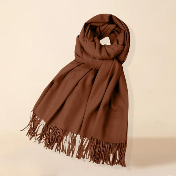 Ajshakl Womens Scarf Winter, Fleece Solid Color Imitation Scarf Versatile Warm Shawl, Brown