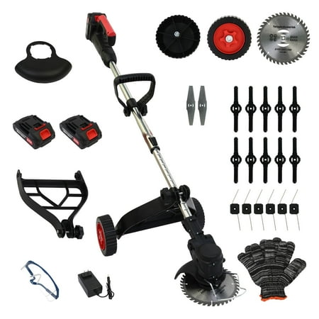 Electric Cordless Weed Eater  Grass Trimmer  Weed Wacker with 2*2000mAh Batteries  Lawn Edger Brush Cutting Machine Adjustable Handle & 3 Types Blades