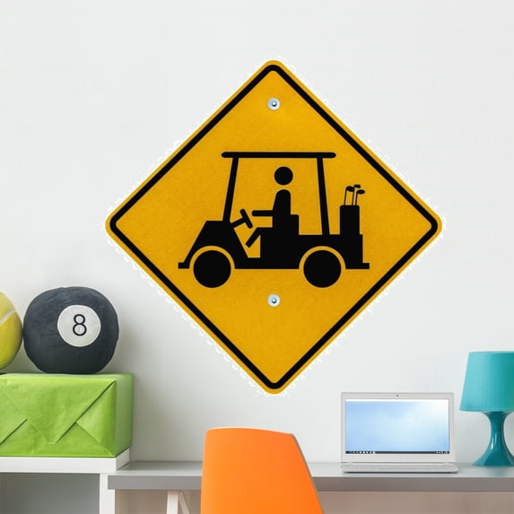Golf Cart Crossing Caution Wall Mural Decal by Wallmonkeys Vinyl Peel and Stick Graphic (36 in W x 27 in H)