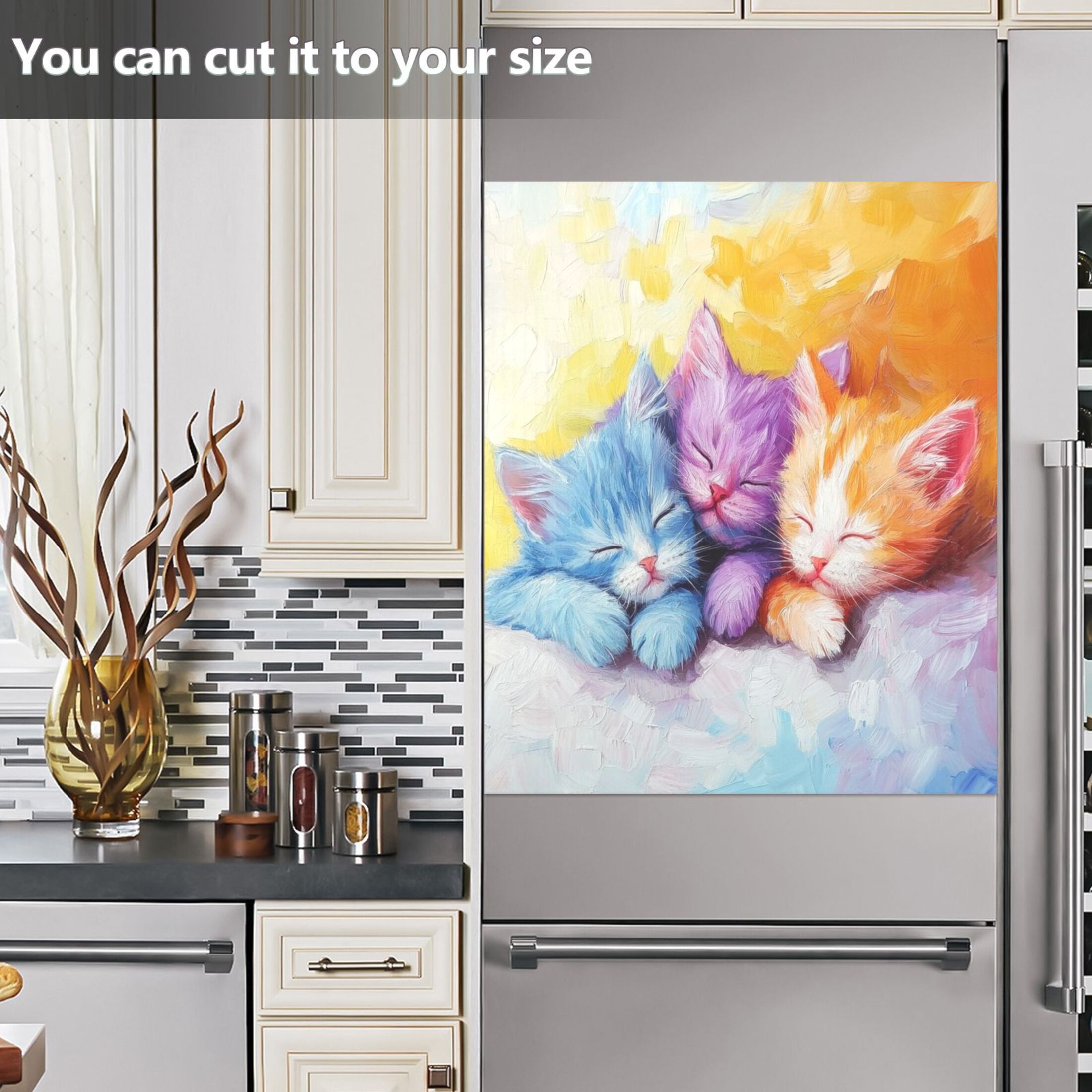 Dishwasher Magnetic Sticker 23x26 Inch Refrigerator Magnetic Sticker Washing Machine Magnetic Sticker Kitchen Panel Magnetic Sticker Home Decor Three Colored Cats