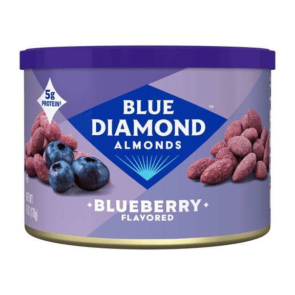 Blue Diamond, Blueberry Flavored Roasted Almonds, Crunchy, 6oz Shelf Stable Aluminum Can