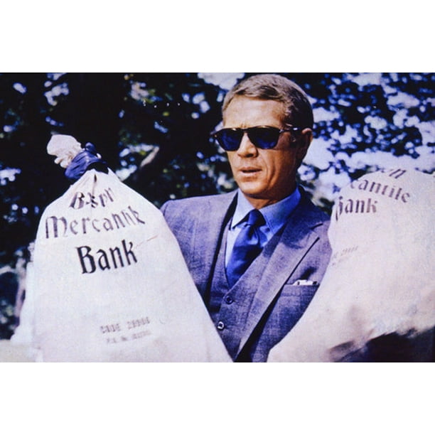 Thomas Crown Affair Steve McQueen in Persol's holding money bags 24x36 ...