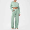 thumbnail image 2 of Conjunto de Pantalones Mujeres Outfits de 2 Piezas Vestido Casual de Color Sólido Bolsillo Deportivo Suelto Pantalones de Manga Larga Blusas de Cuello Redondo Conjunto Superior Conjunto de Pantalones, 2 of 5