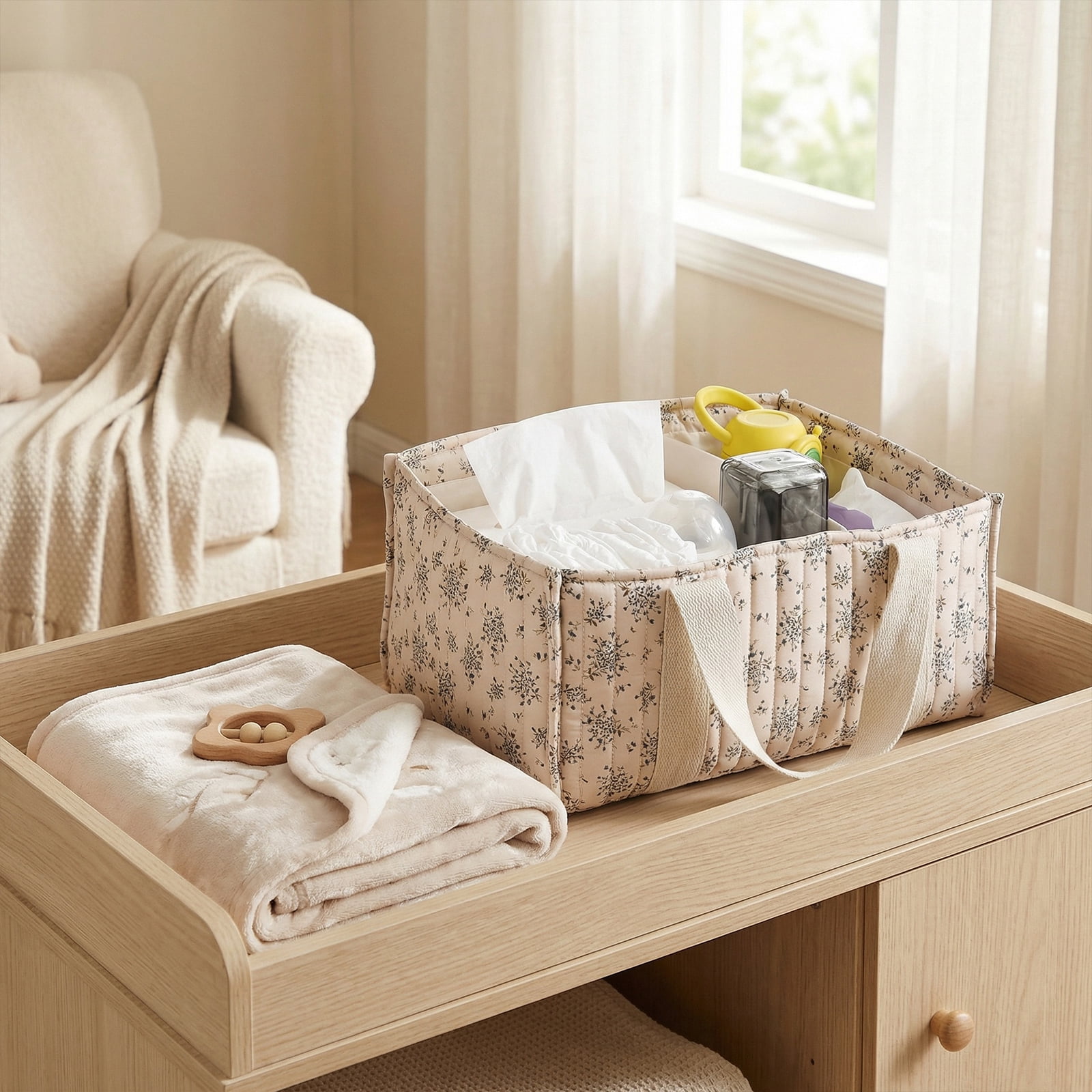 HUISZJ Diaper Caddy Organizer, Large Capacity Storage Basket with Adjustable Divider, Portable Capacity Baby Diaper Bag for Travel Outdoor (C)