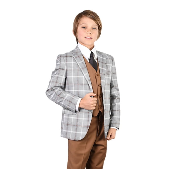 B-103 Tan 3pc Compose Suit with Vest By Alberto Nardoni Brand Designer
