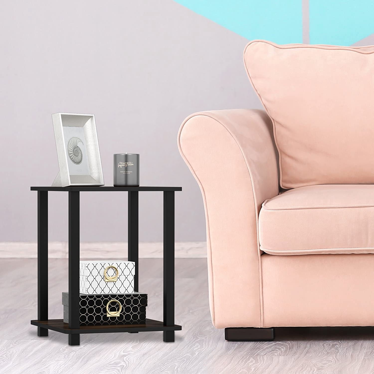 Furinno Simplistic End Table, Set of Two, Columbia Walnut/Black