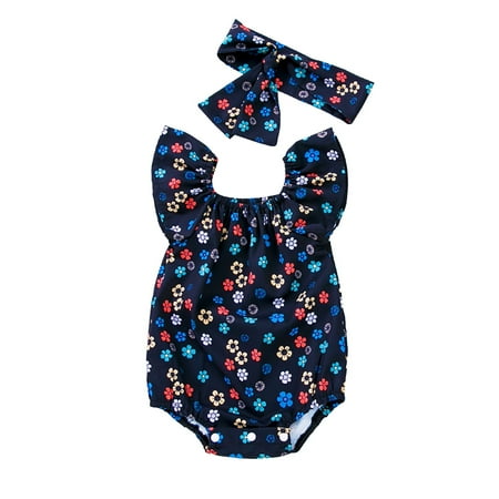 

LYSICSKINEM Toddler Girls Clothes 2t - 3t 311 Baby Clothes Baby Summer Flying Sleeve Crawling Suit Flower Fruit Print Headband Casual Going Out for 0 To 36 Months